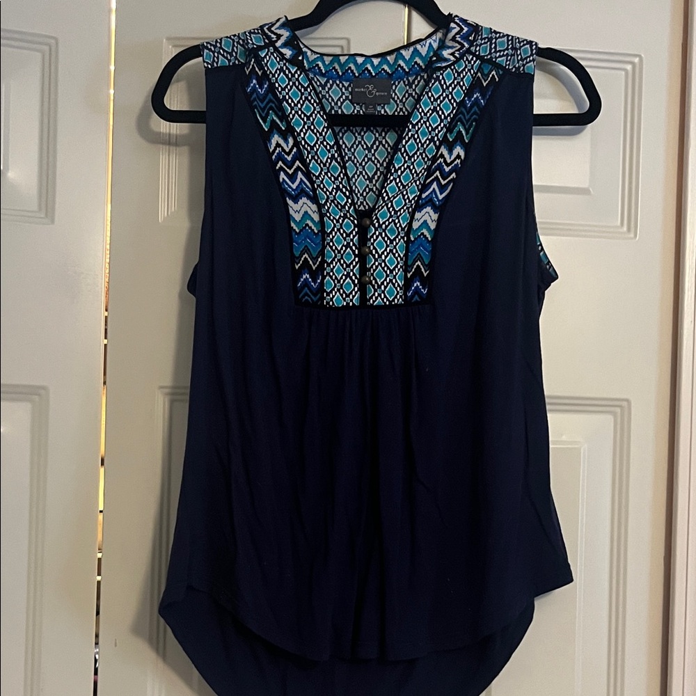Market & Spruce Navy and Blue Patterned Blouse